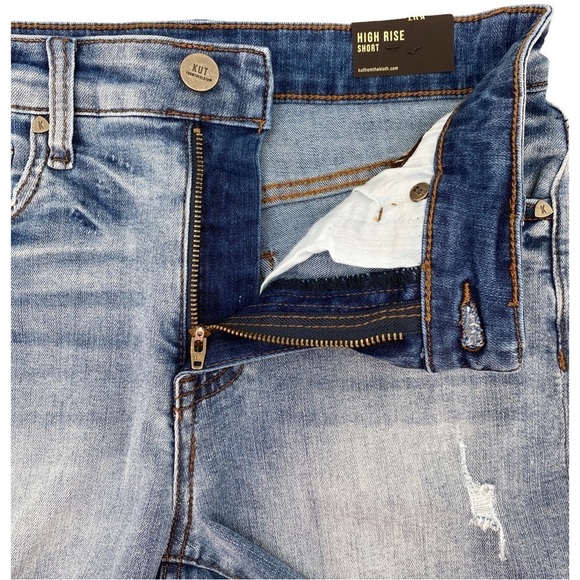Kut From The Kloth High Rise Denim Jean Raw Hem Distressed Short Size 2 NWT - Picture 6 of 7